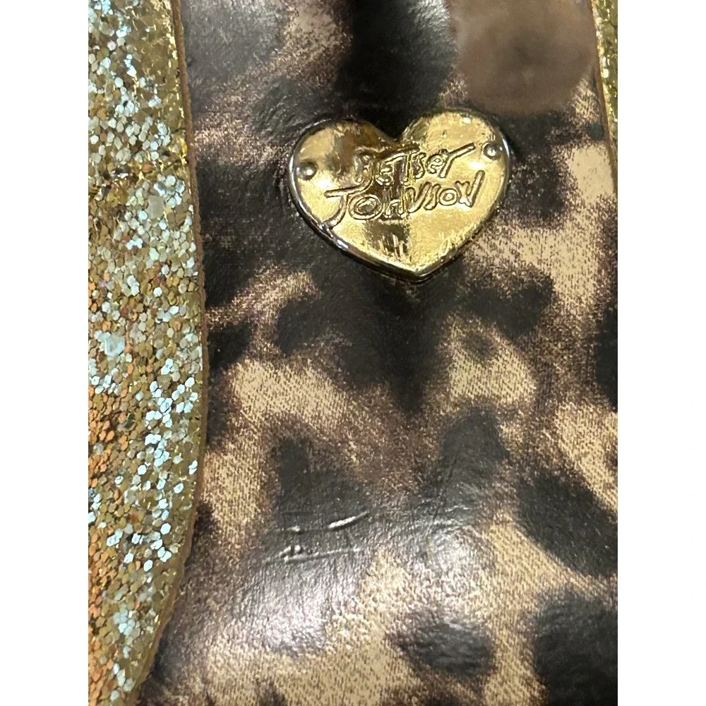 Betsey Johnson Gold Glitter Spike Pump High Heels 8M Ellina Leather Shoes Vtg